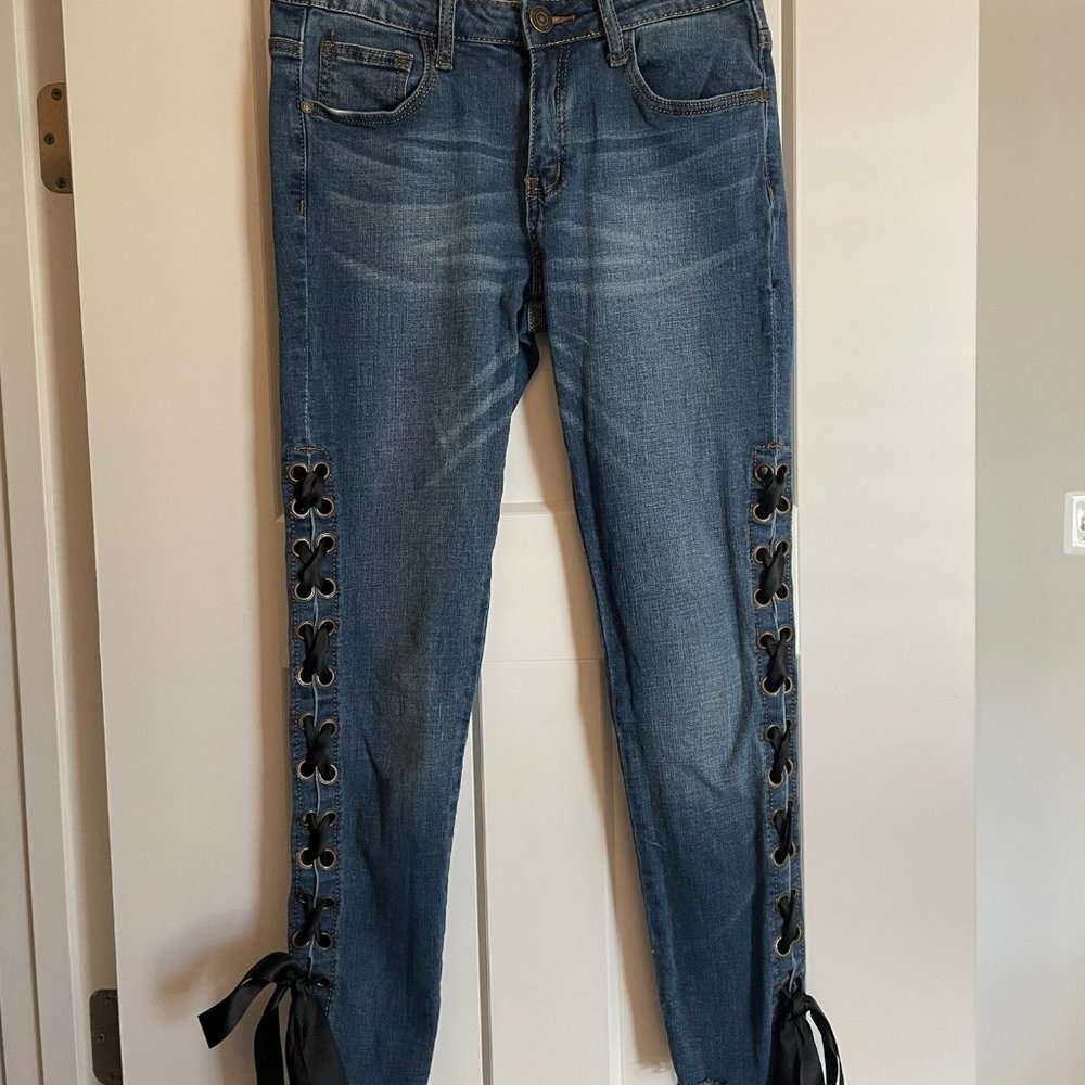 FASHION NOVA Lace Up Skinny Jeans